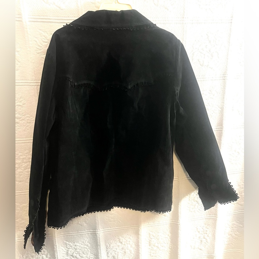 IMAN Black Suede Leather Blazer Jacket with Leopard Lining Size 1X - Picture 3 of 5